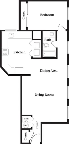 Floor plan K-U One Bedroom, One Bathroom