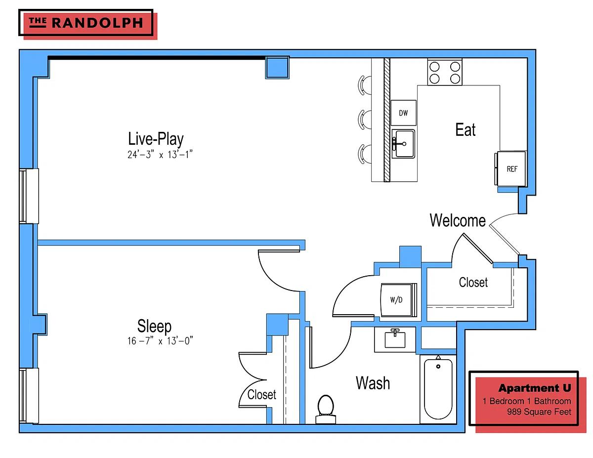 Floor plan 1 Bed 1Bath HU