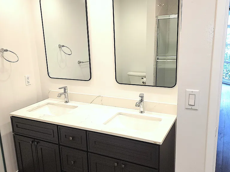 Newly renovated bathroom with double sinks