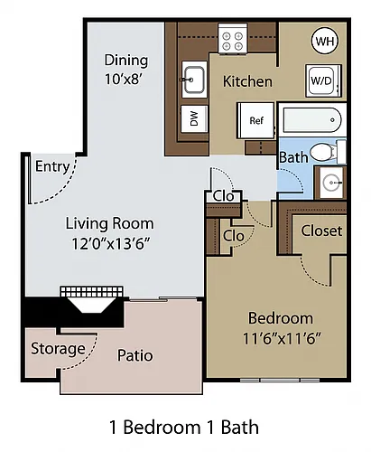 Floor plan 1 BR 1 BA