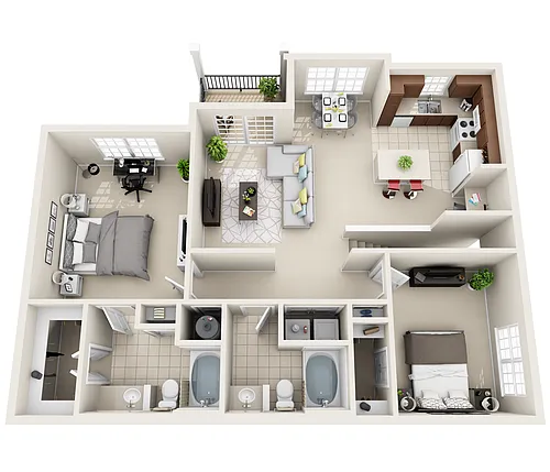 Floor plan Carnegie | 2 Bedroom 2 Bathroom with Private Entra