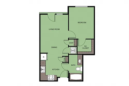 Floor plan 1 Bed 1 Bath A2A