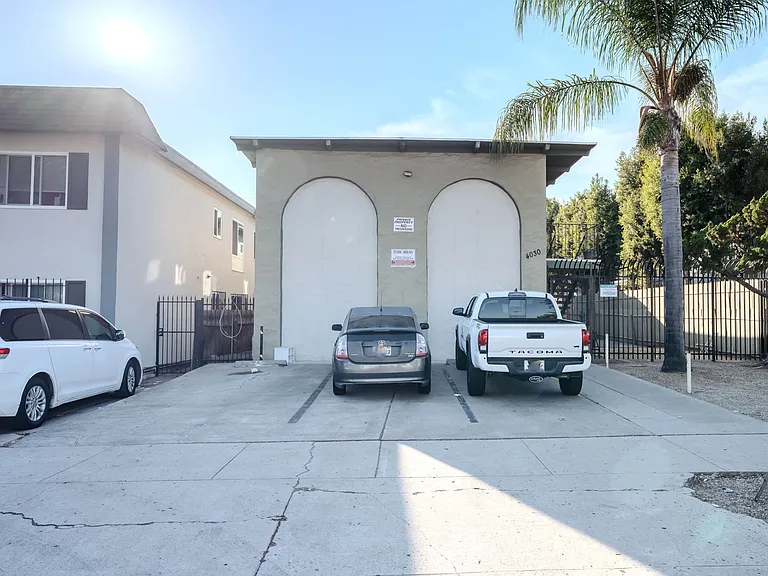 Front of building and parking spaces
