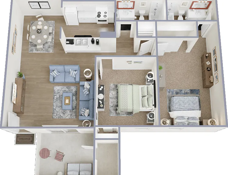 Two Bed Two Bath B Floorplan Diagram