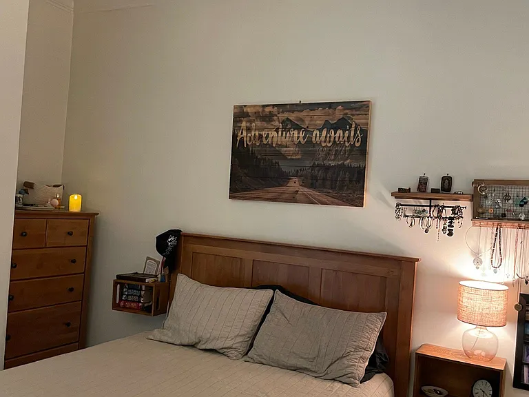 Ceiling fan in bedroom.
