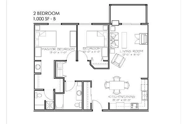 Floor plan Central Park 2 - 2 Bed - 2 Bath