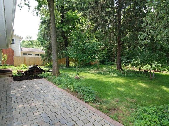 Wooded backyard with patio