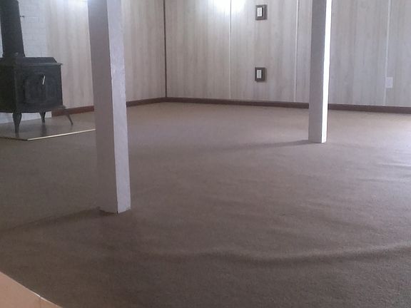 Woodstove in full finished basement.