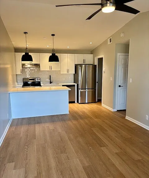 Living area and kitchen
