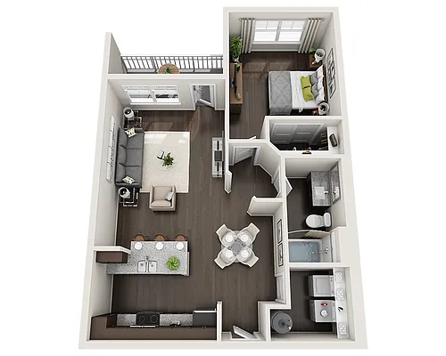 Floor plan One Bedroom A1B