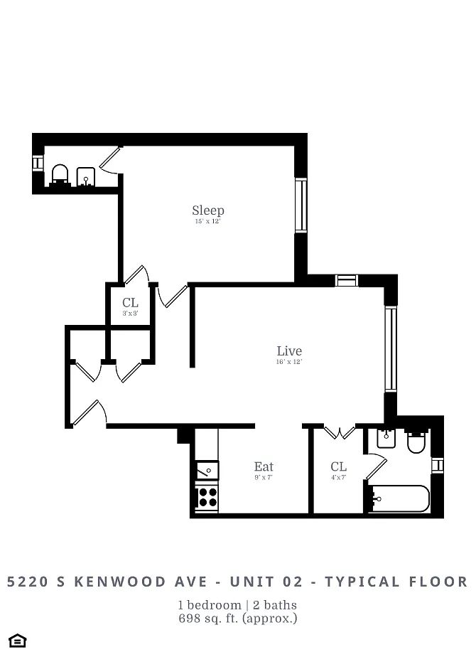 Floor plan 1 Bed | 1 Bath (B2)