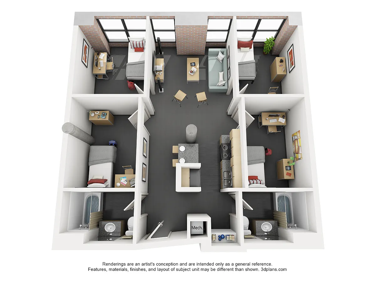 Floor plan Carey - Private Room In 4x2
