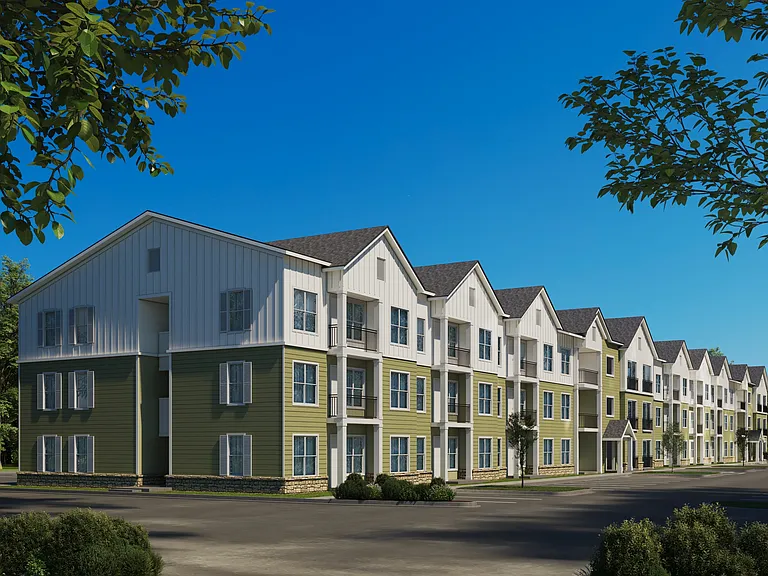 Exterior view of Greenwood Commons apartment buildings.