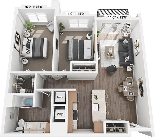Floor plan 2 Bed 1 Bath - 2A