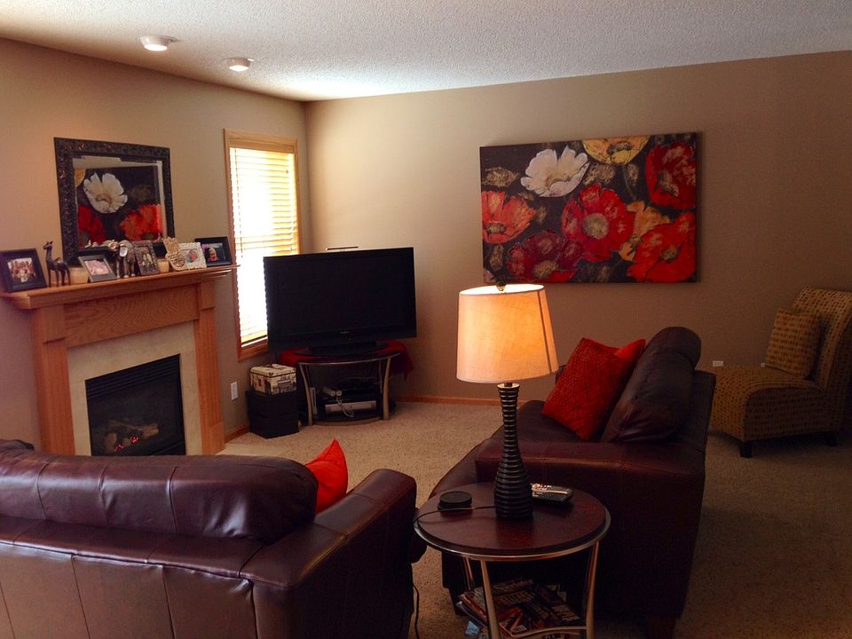 Open living room with natural gas fireplace