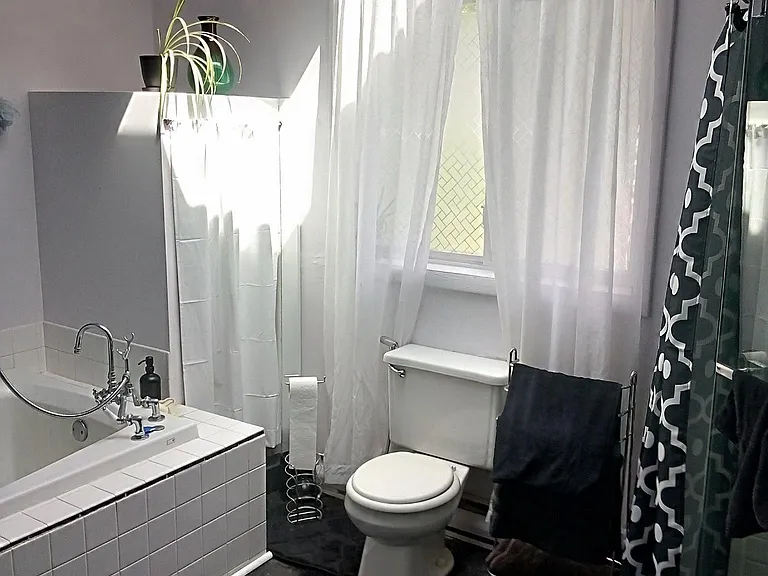 Large bathroom with skylight