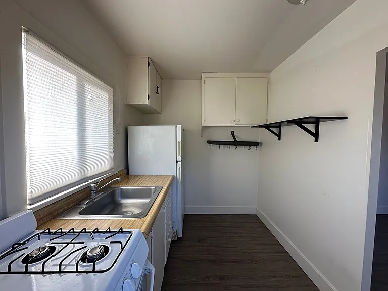 kitchen with gas cooktop/oven and fridge/freezer