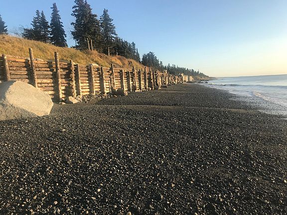 Kalifornsky Beach along bluff and stabilization wall at rental and properties to south