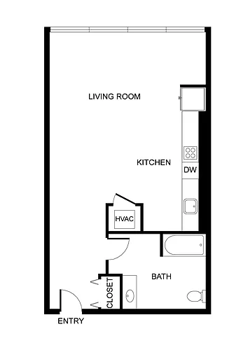 Floor plan West 7th | Studio, 1 Bathroom 207 | ADA Accessible
