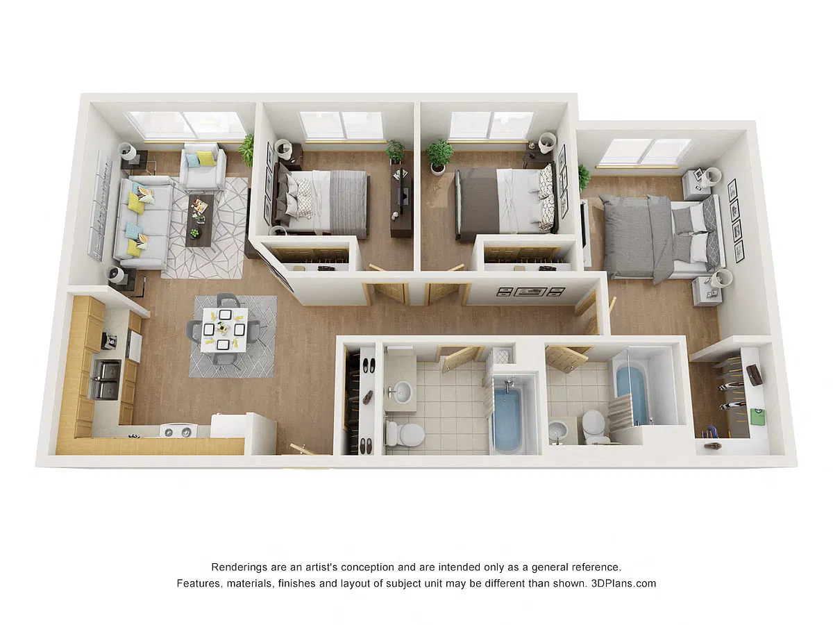 Floor plan 3 bedroom - 60% AMI