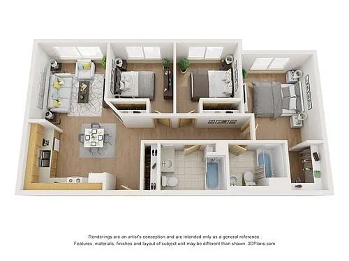Floor plan 3 bedroom - 60% AMI