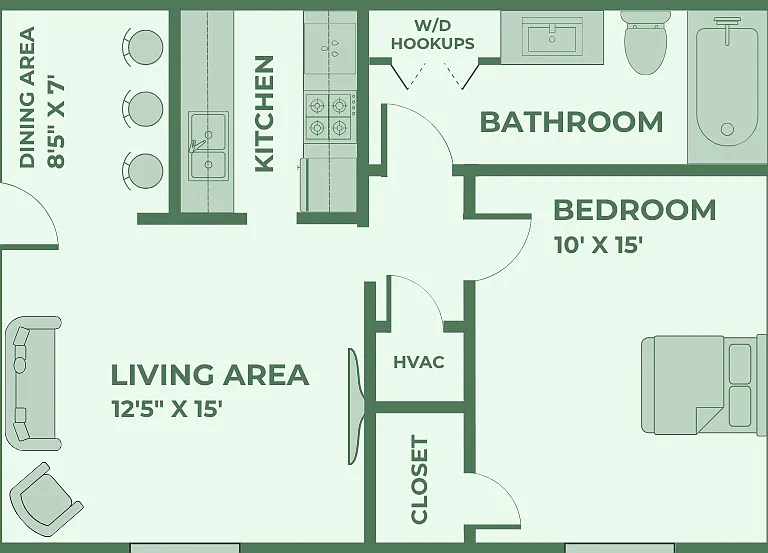 Classic Floor Plan with Washer & Dryer Hookups Classic Floor Plan with Washer & Dryer Hookups