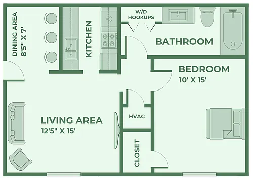 Floor plan 1 Bedroom, 1 Bathroom + W/D Hookups - Classic
