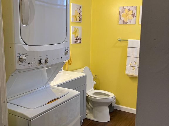 Bathroom with new stackable washer/dryer