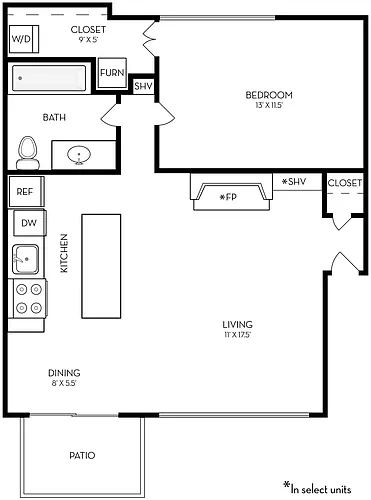 Floor plan 1 Bed, 1 Bath