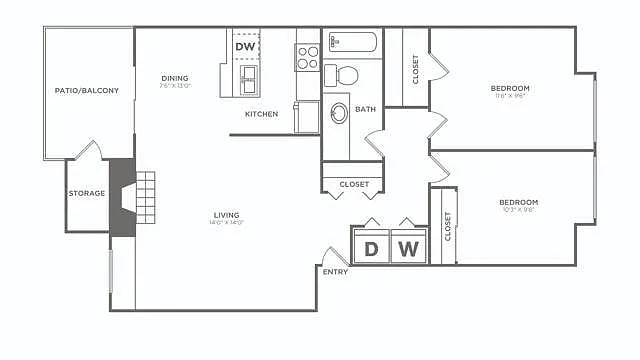 Floor plan Two Bedroom / One Bath Renovated