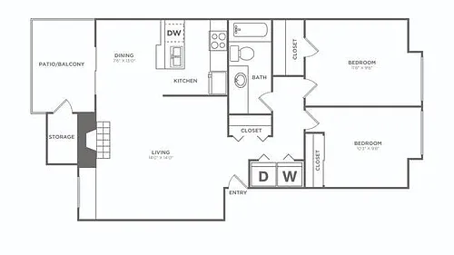 Floor plan Two Bedroom / One Bath Renovated