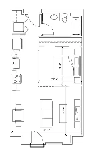 Floor plan Vector - 1x1 U