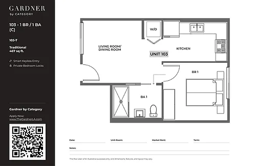 Floor plan 103 - 1 BR / 1 BA (C)