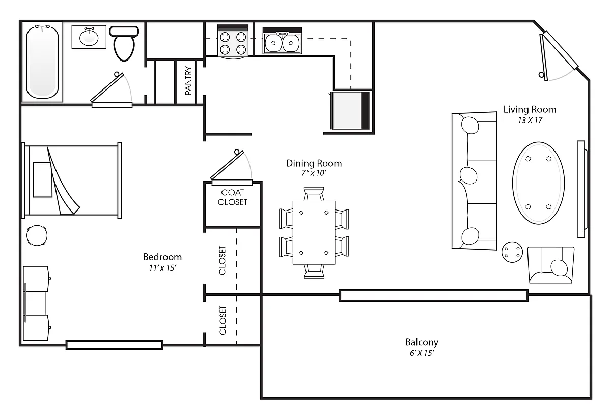 Floor plan 1 Bedroom 1 Bath - Affordable 60%