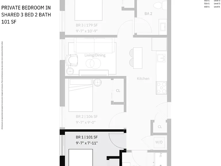 3 Bed 2 Bath -A _ 101 SF BR-1 3 Bed 2 Bath -A _ 101 SF BR-1