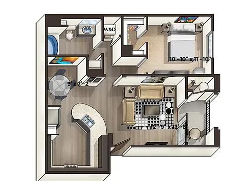 Floor plan Zenith - One Bedroom/One Bath 758 Sq Ft