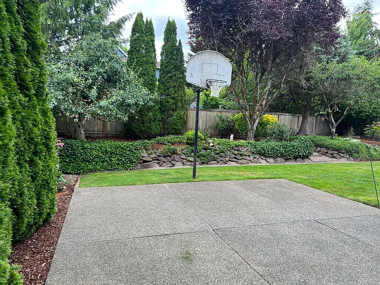 Beautiful backyard with basketball hoop
