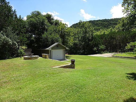 Fire pit, garage and yard