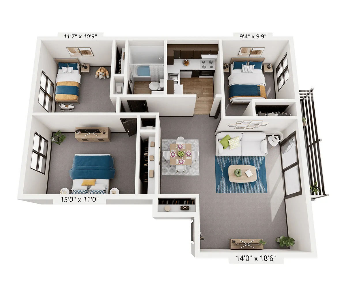 Floor plan Center Grove: 3 Bedroom