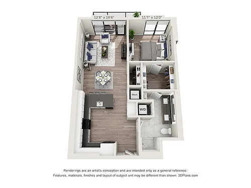 Floor plan One Bedroom One Bath (887 SF)