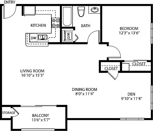 Floor plan 1 Bedroom with Loft (G)