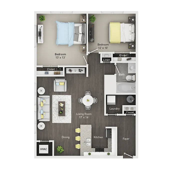 Floor plan 2 Bedroom, 1 Bathroom