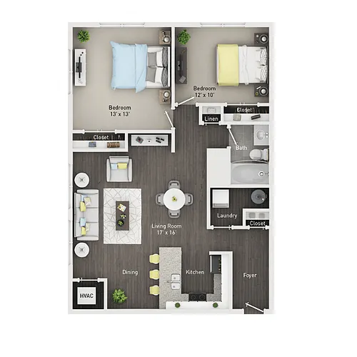 Floor plan 2 Bedroom, 1 Bathroom