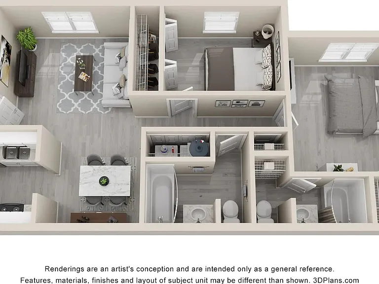 The Tucson floor plan offers two bedrooms and two baths.