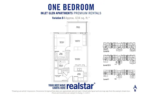 Floor plan 1 Bed 1 Bath B