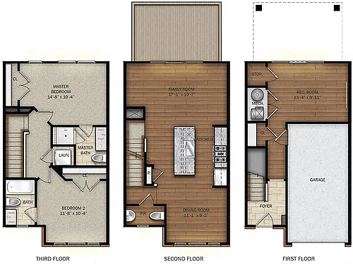 Floor plan 2 Bedroom Den Townhome