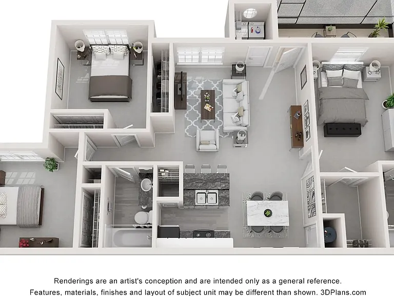 A 3D floor plan rendering of The Indigo.