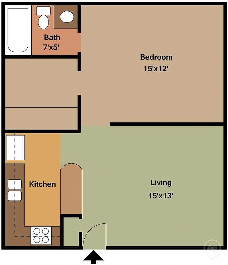 Floor plan 1 bed 1 bath large