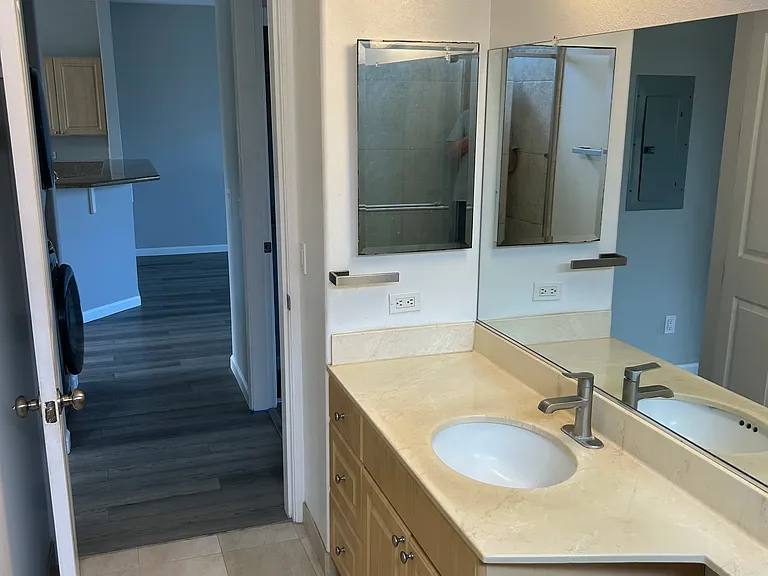 Guest bath looking out to hallway