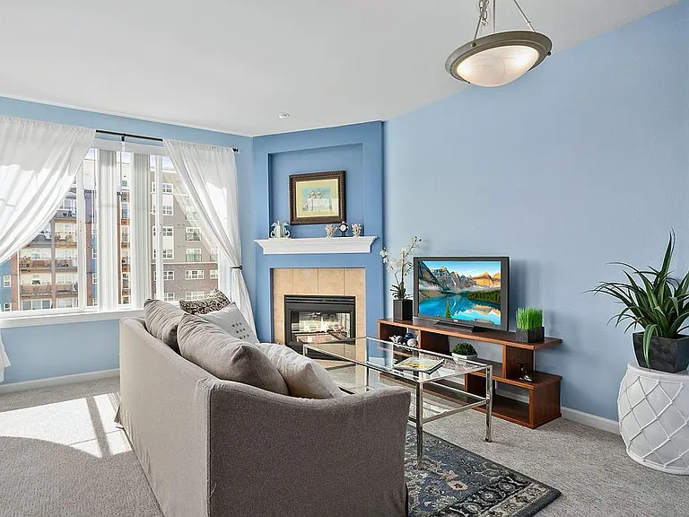 Living area with fireplace